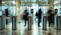 Turnstiles with turntables for controlled entry Security pass system in place