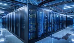 A companys data center with robust physical and digital security measures in place